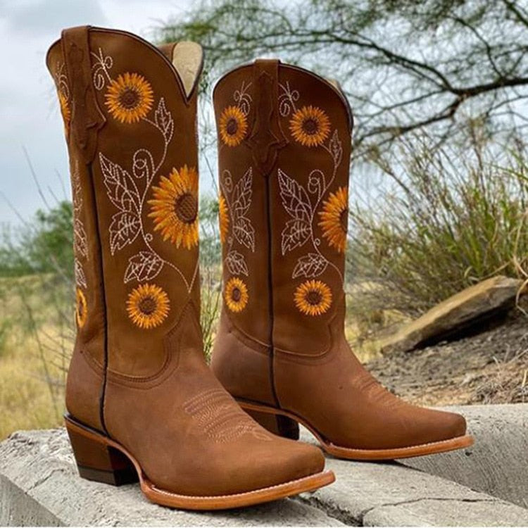 Sunflower Design Boots for Women | Ankle Height with | Brown