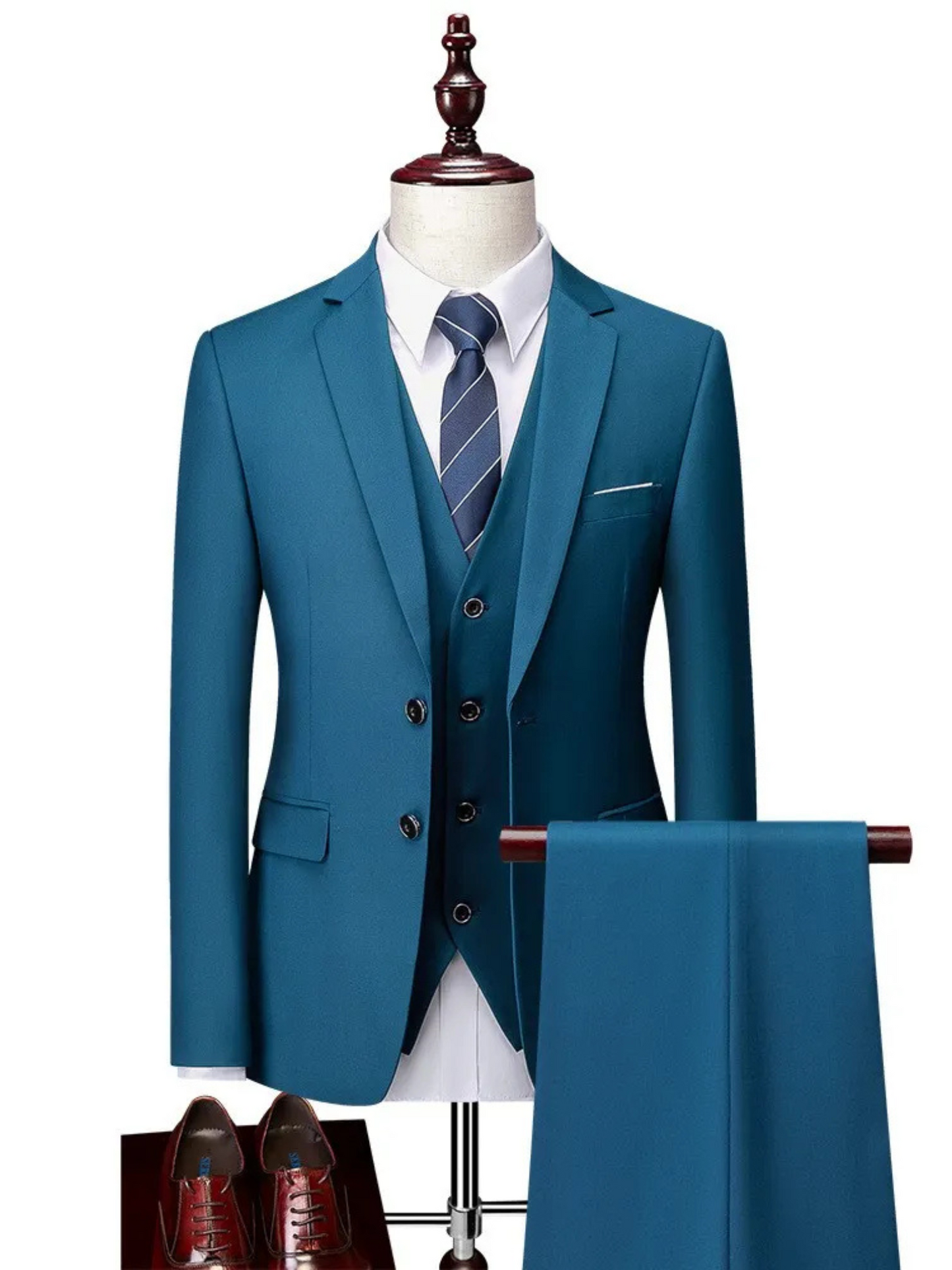 Tailored Fit Suit for Men | 3-Piece Design | Blue Green
