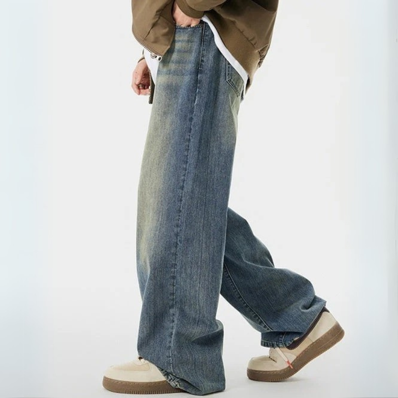 Men's Loose Fit Washed-Out Ginger Blue Jeans - Casual Relaxed Fit Denim Pants