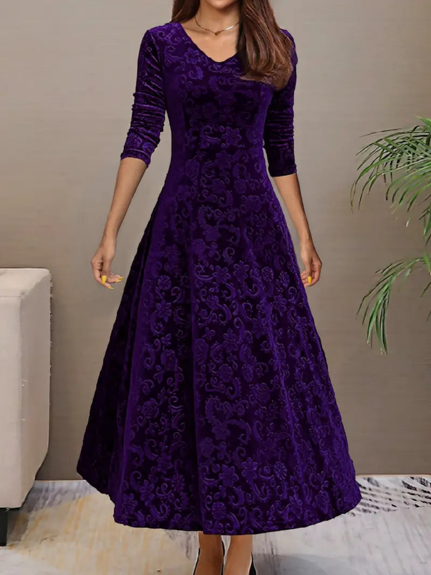 Velvet Dress, Modern Design | Comfortable Fit | Purple