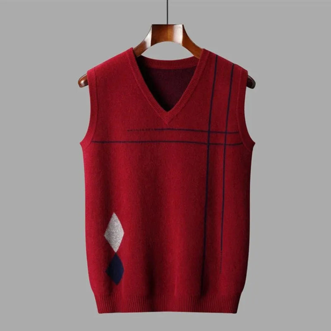 Vest for Men, Wool, Textured Detail | Regular Fit | Red