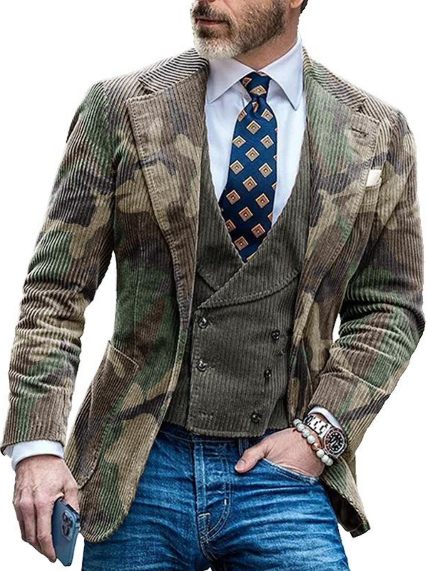 Vintage Camouflage Blazer Jacket for Men | Casual Fit | green1