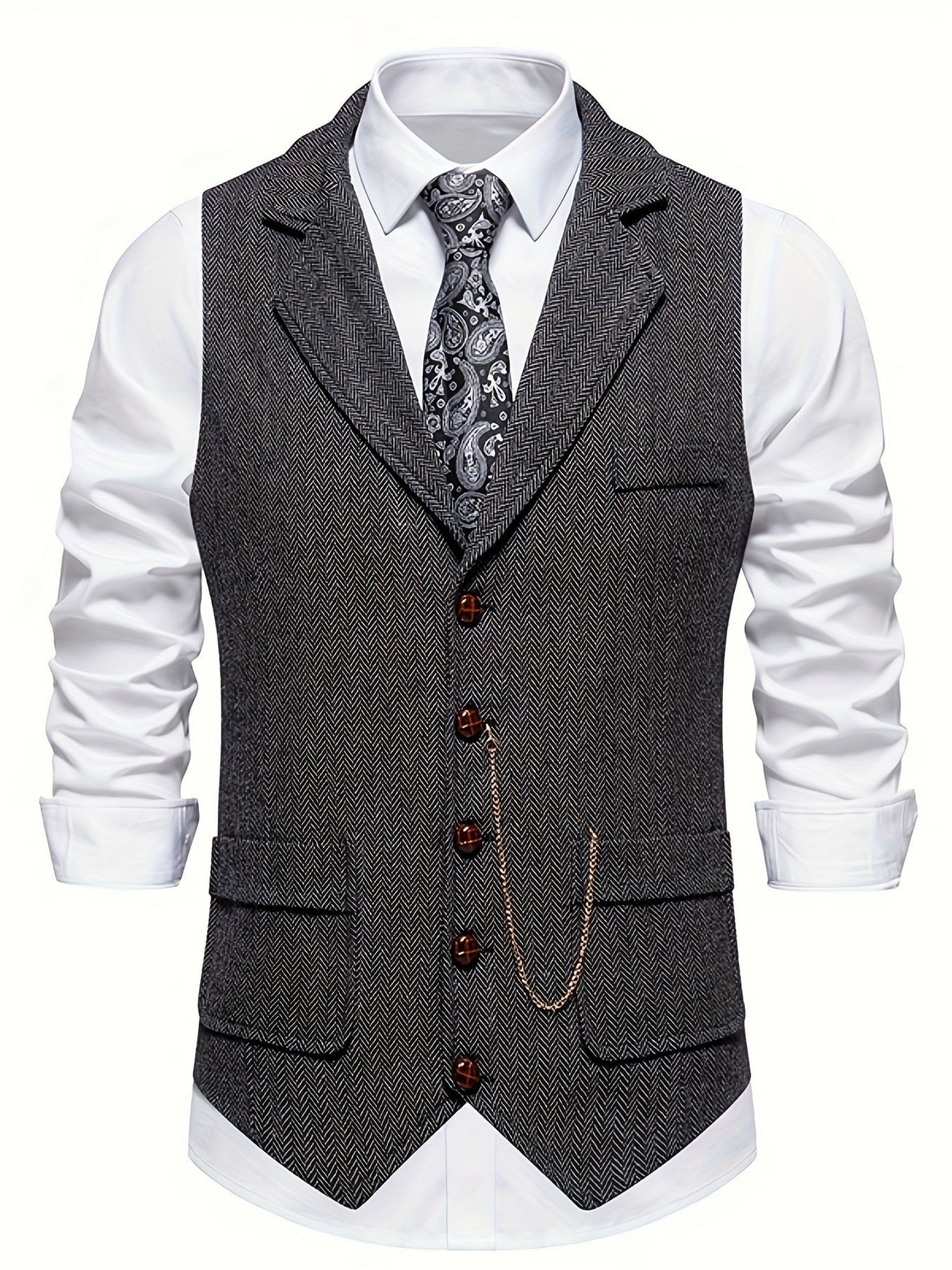 Waistcoat for Men, Herringbone Pattern | Tailored Fit | Dark Gray