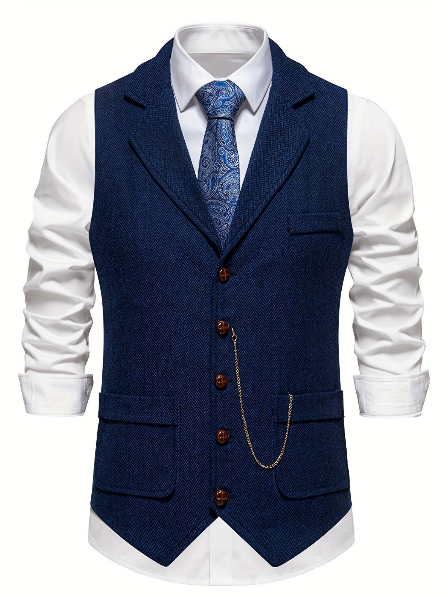 Waistcoat for Men, Herringbone Pattern | Tailored Fit | Navy Blue