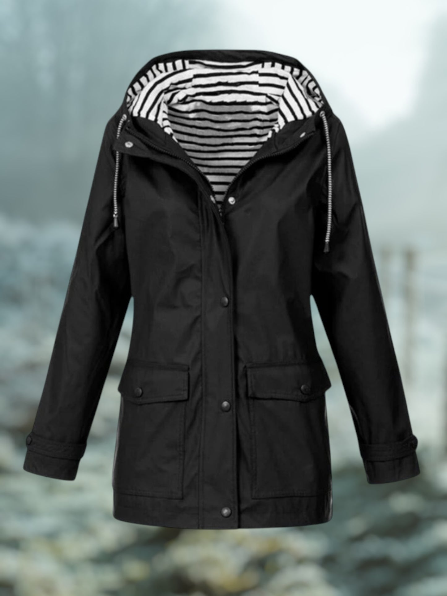 Winter Rain Jacket with Hood | Waterproof | Black
