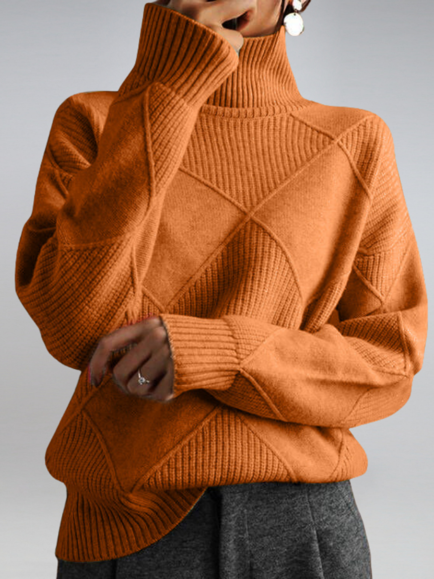 Women Knit Sweater | Turtleneck | Orange