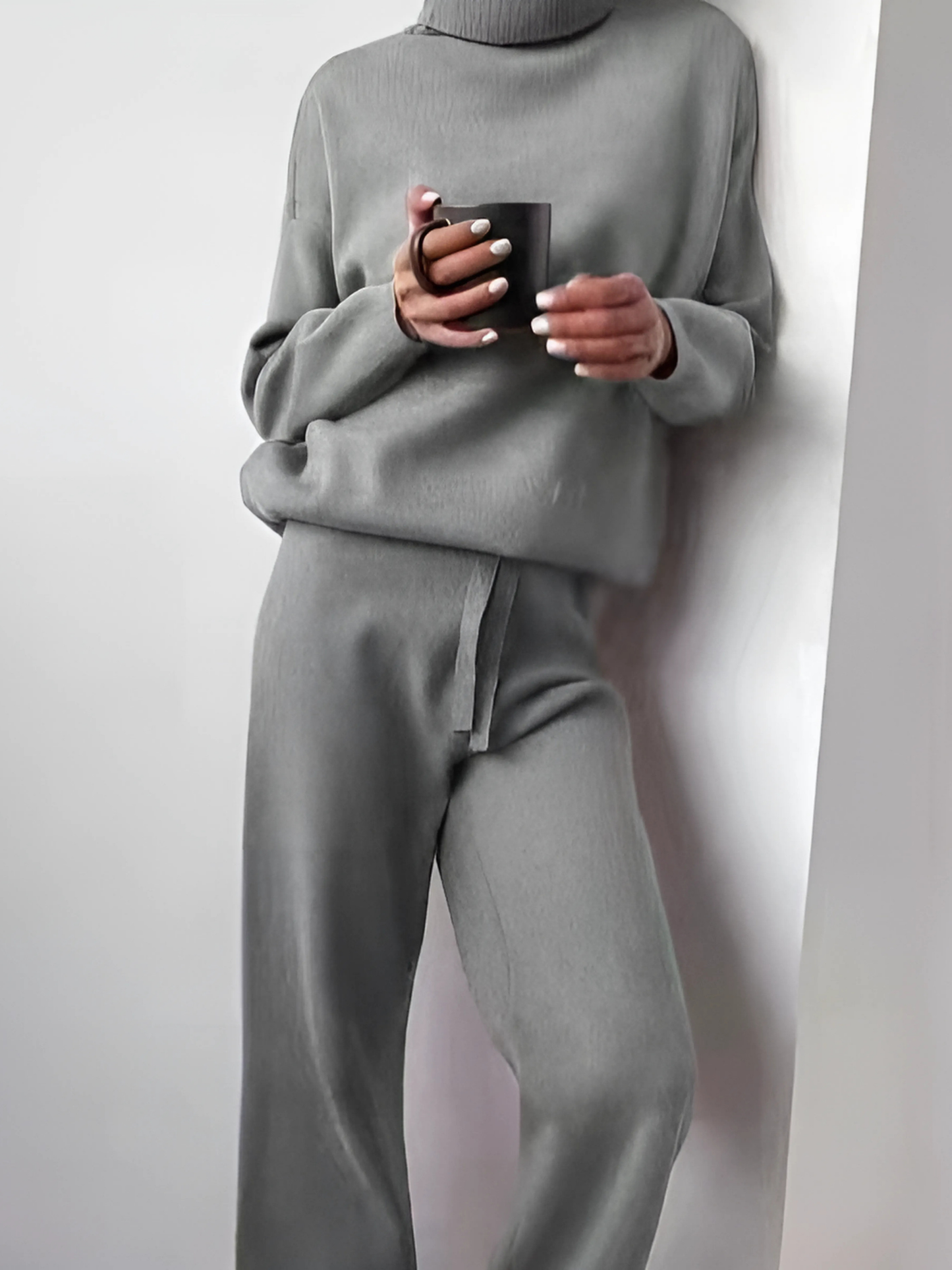 Women's Turtleneck Lounge Set | Soft Cotton | Light Gray