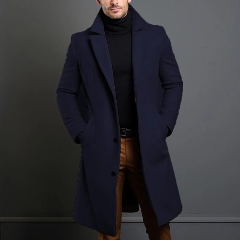 Wool Coat for Men | Weather-Resistant | Navy Blue