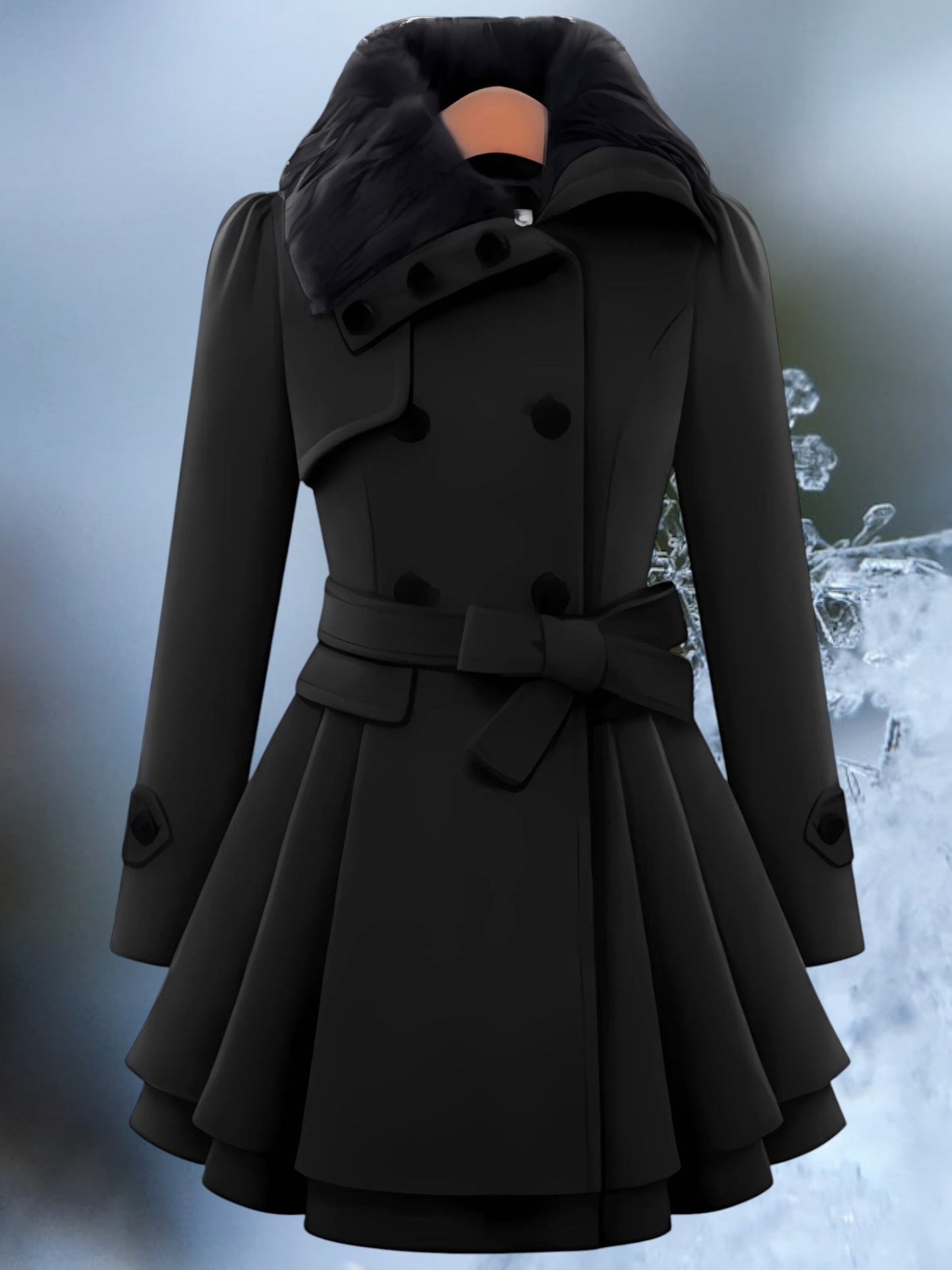 Wool Coat with Belt | Double-Breasted | Black