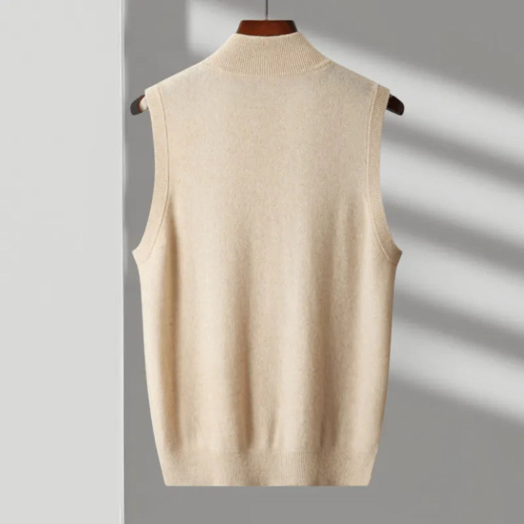 Wool Full-Zip Vest for Men | Sleeveless | Beige2