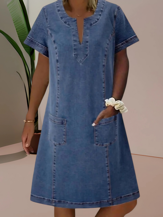 Zandra | Women's Sleeveless Knee-Length Soft Denim Dress with Flattering Fit | Blue