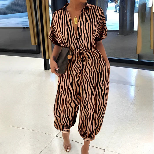Women’s Short Sleeve Loose Jumpsuit – Casual & Comfortable Relaxed Fit for Summer