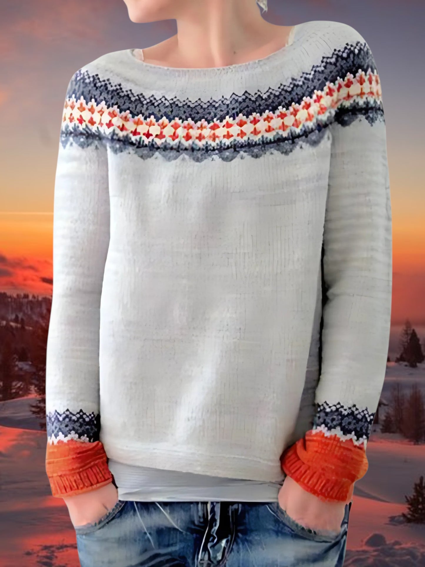 Relaxed Fit Pullover Sweater | Boat Neck | Gray