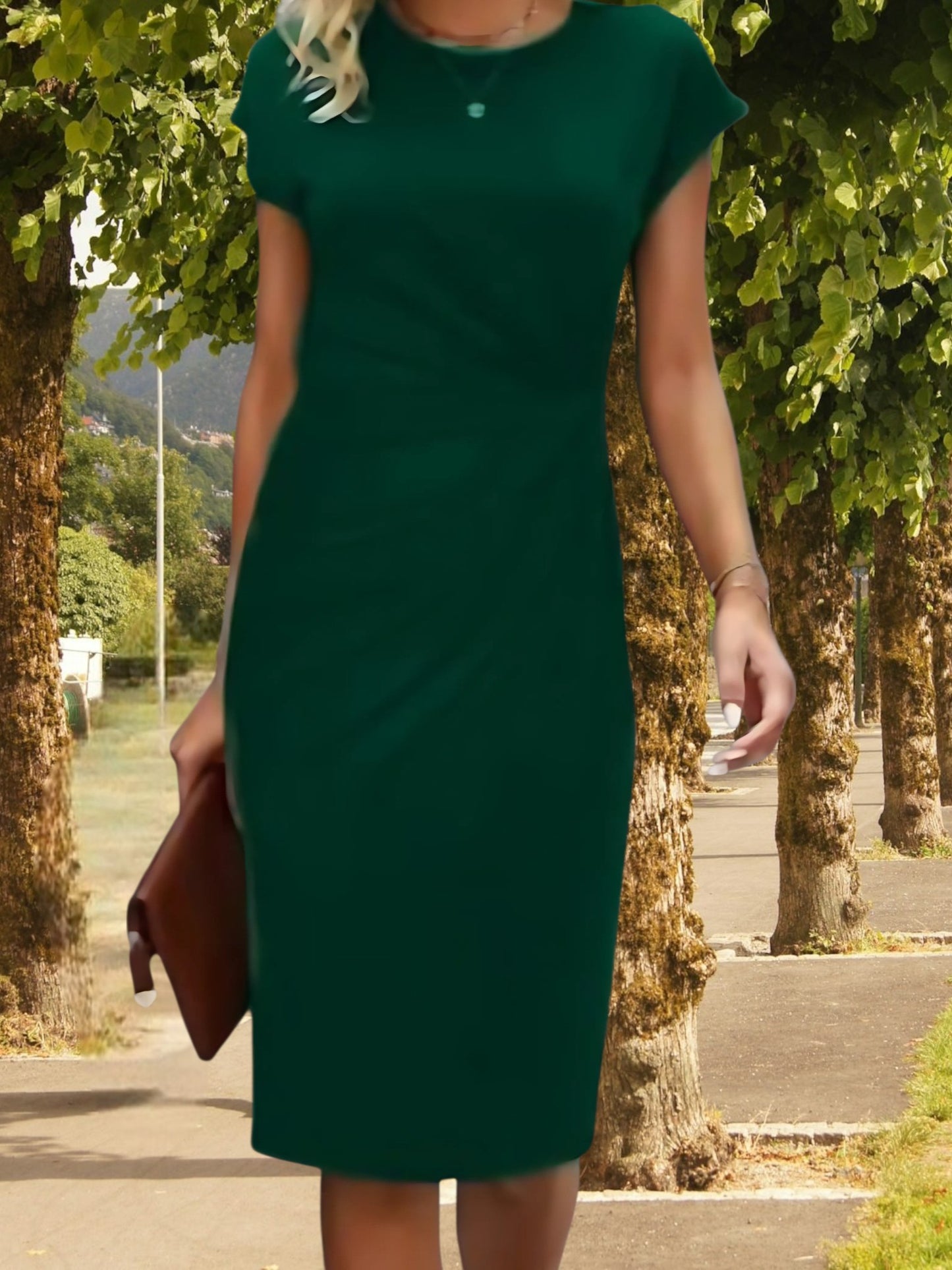 Women's Midi Dress with Short Sleeves and a Flattering Fit