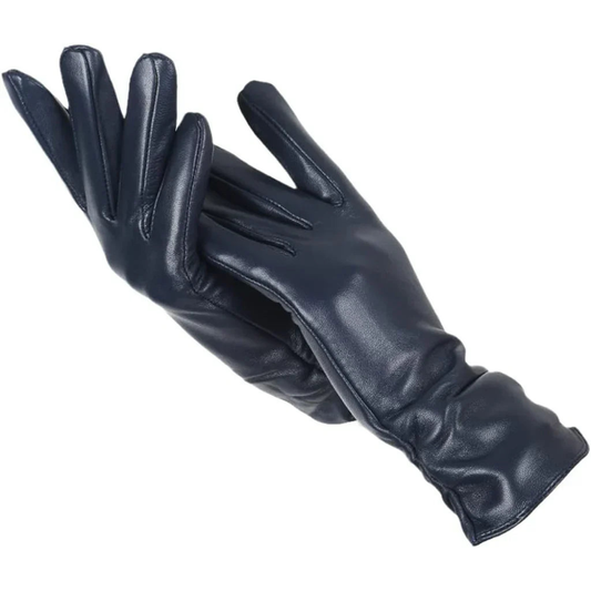 Leather Gloves for Women | Soft Wool Lining | Navy blue