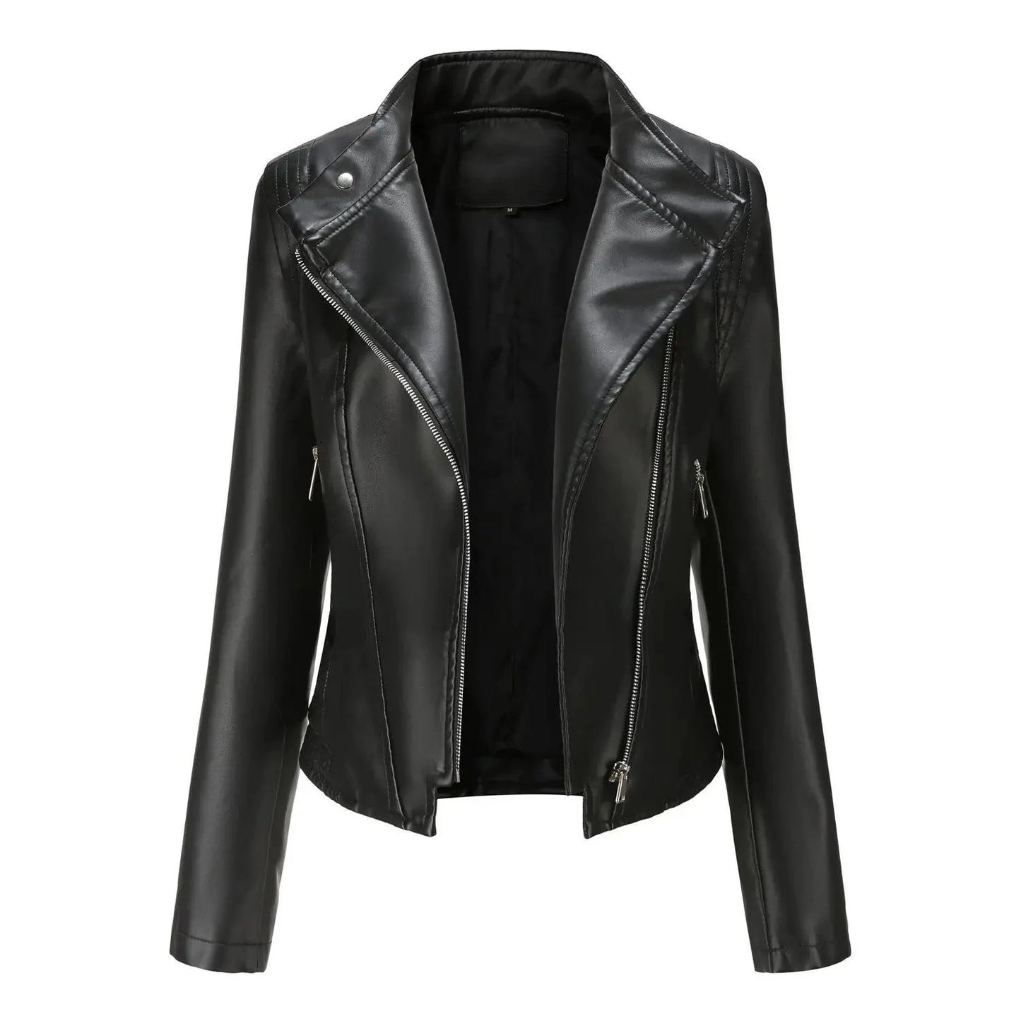 Women's Slim Fit PU Leather Coat - Stylish Zippered Jacket for Casual & Evening Wear