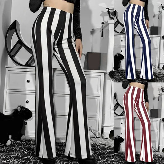 Women's High Waist Pants - Vertical Stripes Slimming Trousers for Casual
