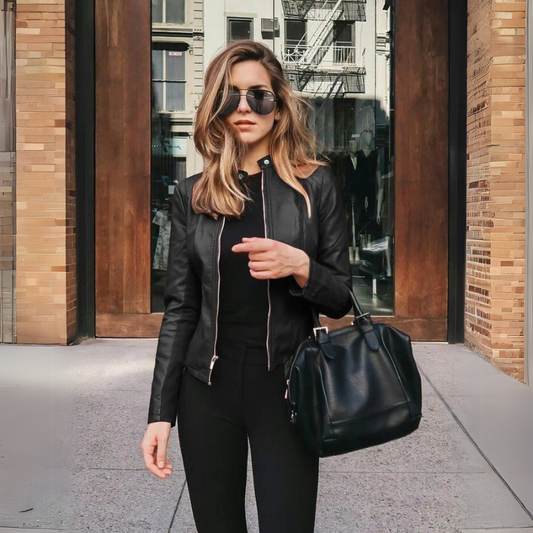 Women's Waterproof Leather Jacket - Breathable, Short & Lightweight