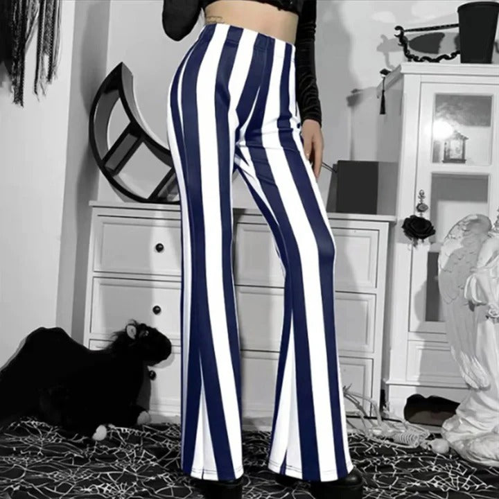 Women's High Waist Pants - Vertical Stripes Slimming Trousers for Casual