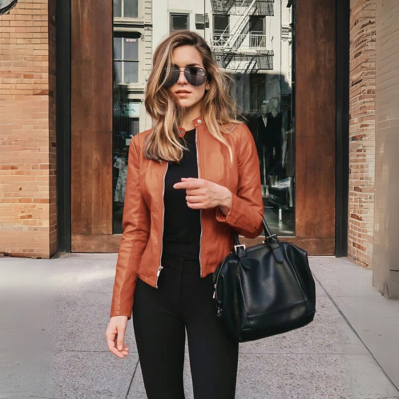 Women's Waterproof Leather Jacket - Breathable, Short & Lightweight