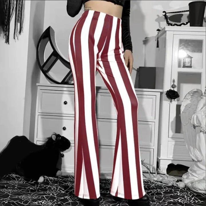 Women's High Waist Pants - Vertical Stripes Slimming Trousers for Casual