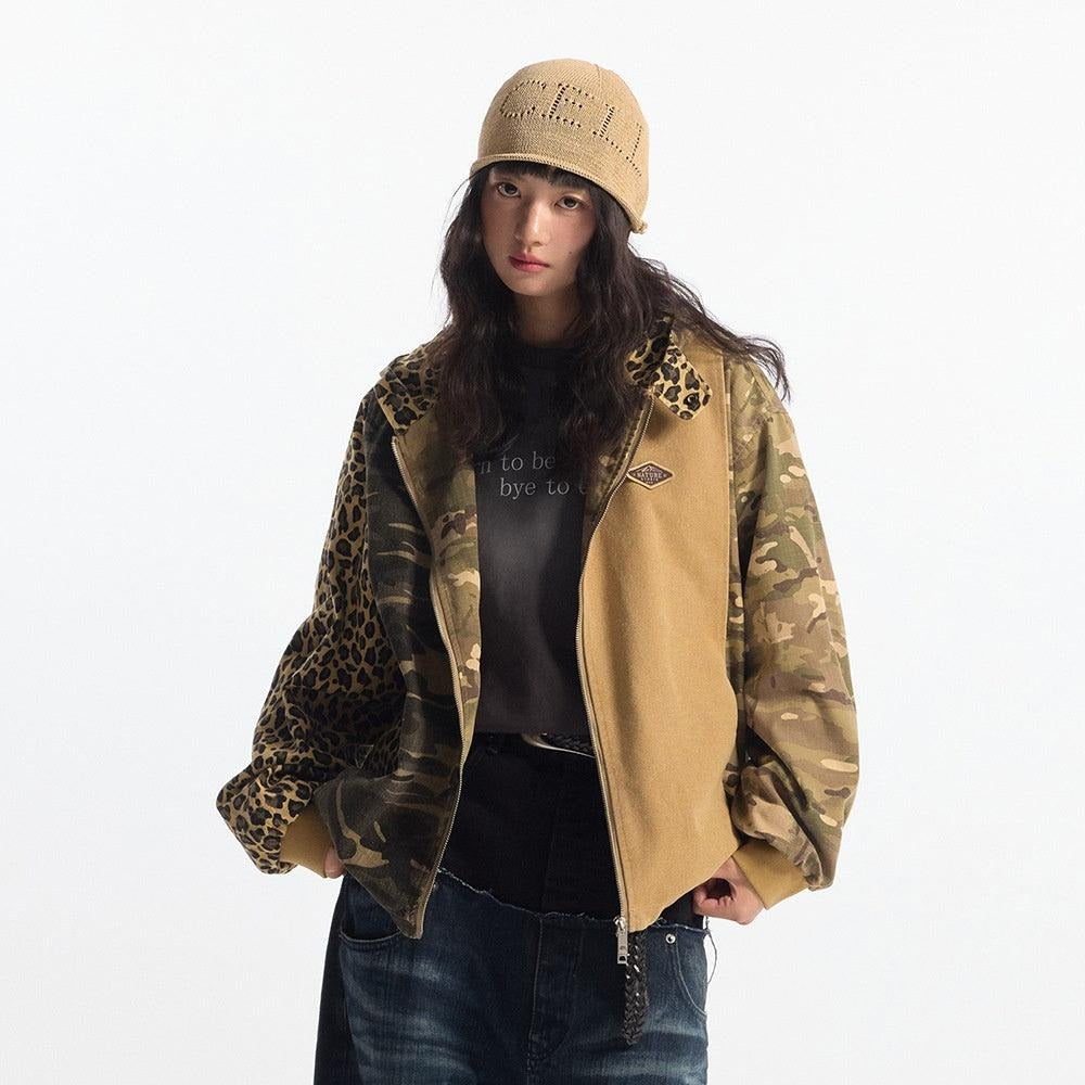Unisex Camouflage Hooded Denim Jacket – Casual Patchwork Design for All Seasons