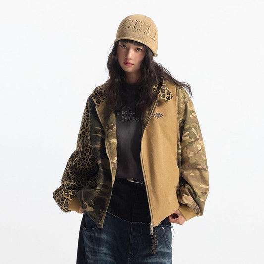 Unisex Camouflage Hooded Denim Jacket – Casual Patchwork Design for All Seasons