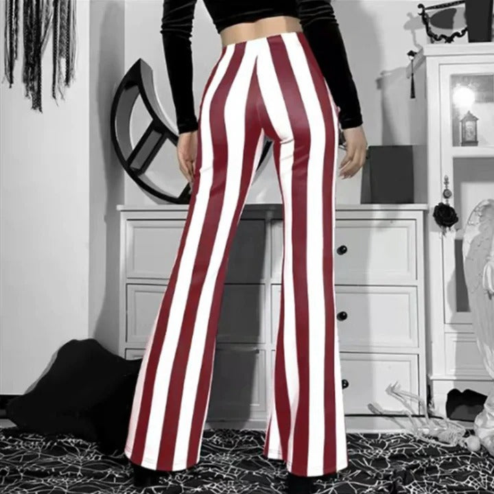 Women's High Waist Pants - Vertical Stripes Slimming Trousers for Casual
