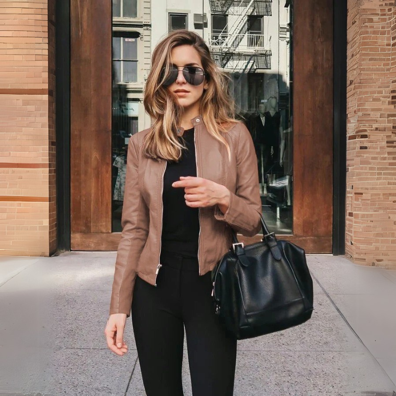 Women's Waterproof Leather Jacket - Breathable, Short & Lightweight