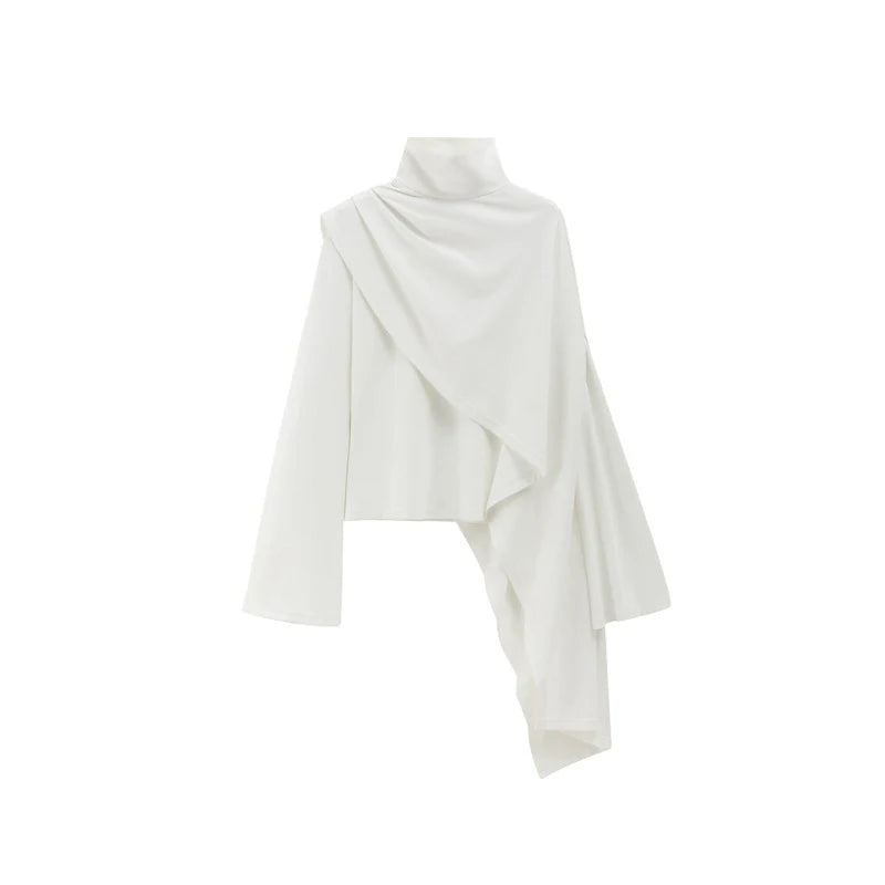 Women’s High Neck Patchwork Scarf Top – Stylish Long Sleeve Fashion