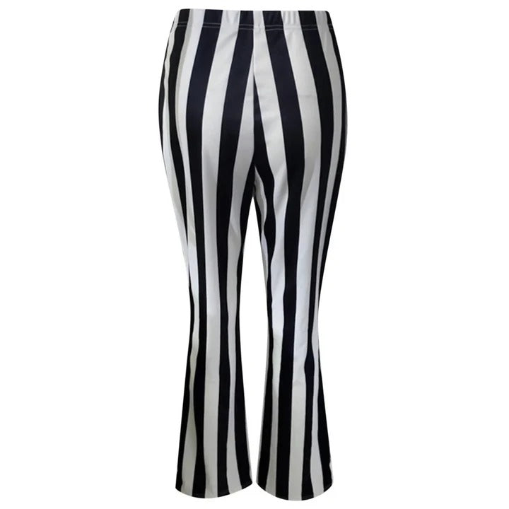 Women's High Waist Pants - Vertical Stripes Slimming Trousers for Casual