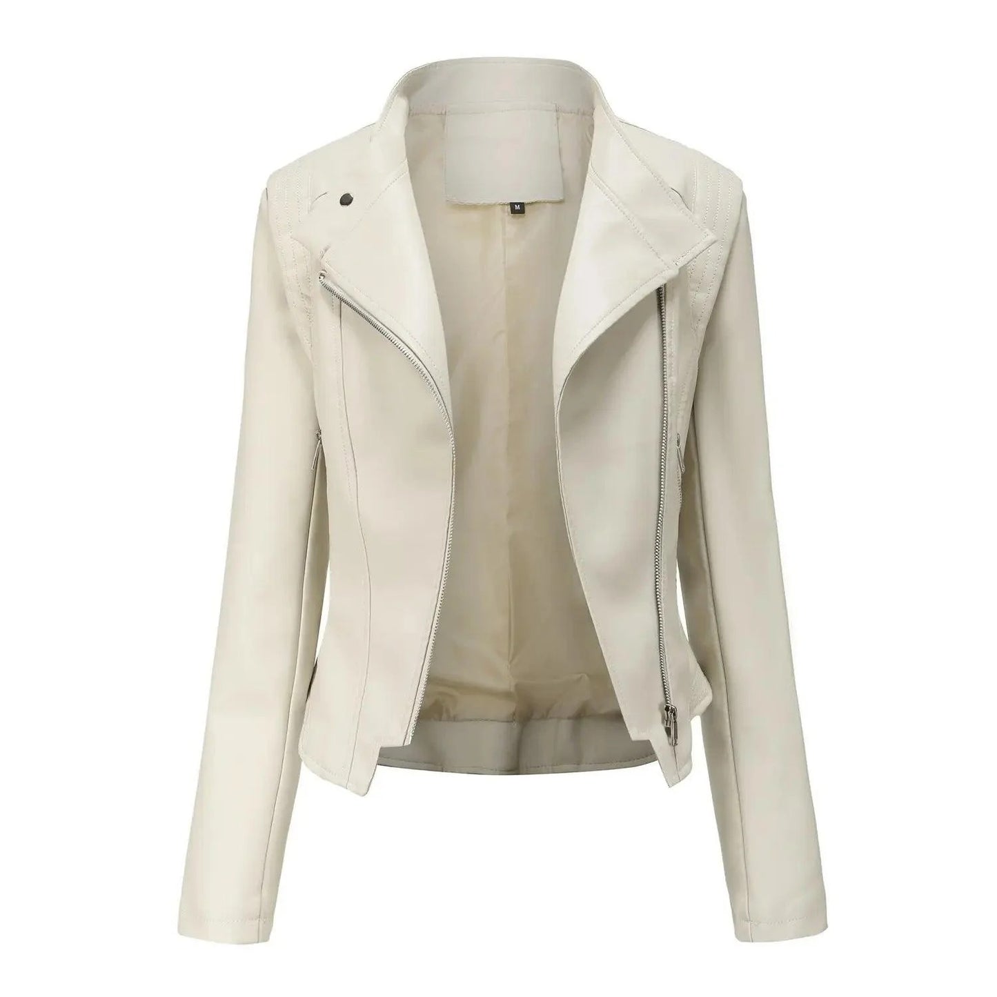 Women's Slim Fit PU Leather Coat - Stylish Zippered Jacket for Casual & Evening Wear