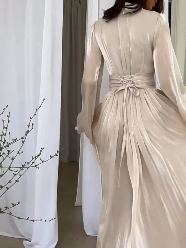 Elegant Maxi Dress for Women with Tie Belt – Stylish Long Dress for Casual or Formal Wear