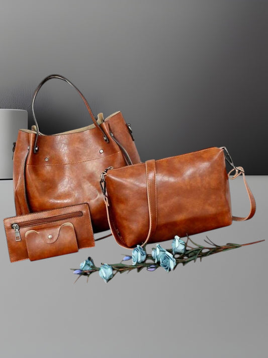 Adelie | Vintage 4-Piece Bag Set with Spacious Design and Elegant Style | Brown