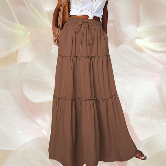 Adjustable High Waist,Elegant Boho Style Maxi Skirt for Women | Brown