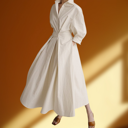 Airy Summer Maxi Dress with Front Buttons and Belted Waist | White
