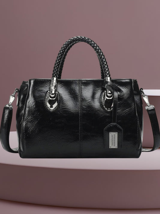 Alex | Elegant Leather Duffel Bag with Spacious Interior and Durable Handles | Black