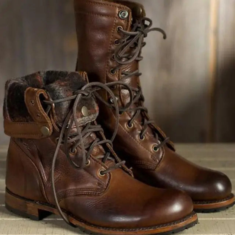Ankle Height Leather Boots for Women | Flexible Fit | Dark brown