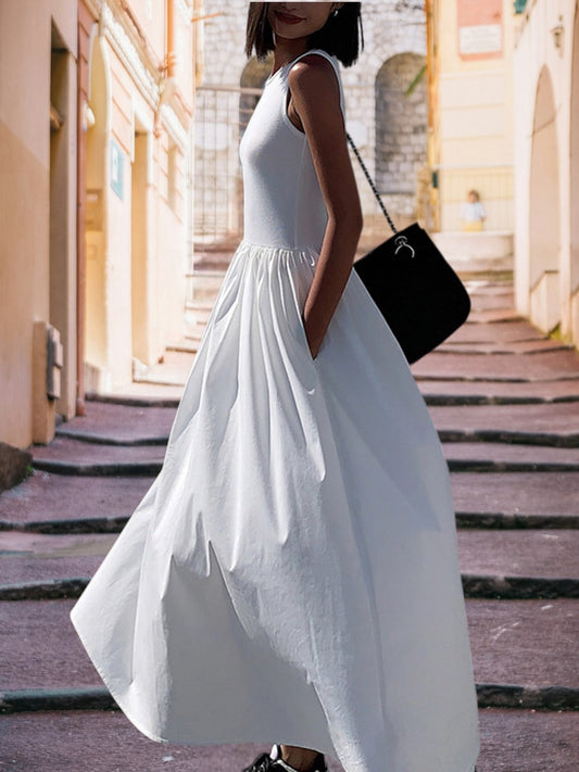 Anna | Casual Sleeveless Maxi Dress in Soft Cotton Blend for Women | White1