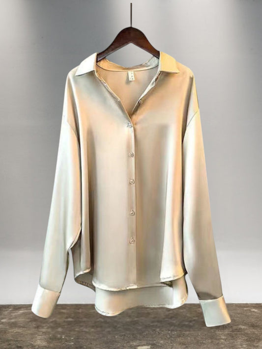 Anne | Women's Silk Blouse with Long Sleeves and Flattering Fit | Champagne 