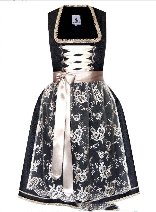 Artistic Lacing with Apron Dirndl Dress | Oktoberfest Outfit | Black