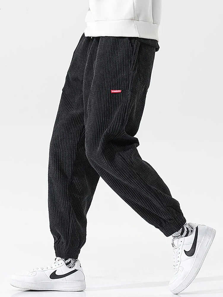 Baggy Corduroy Trousers for Men | Relaxed Fit | Black