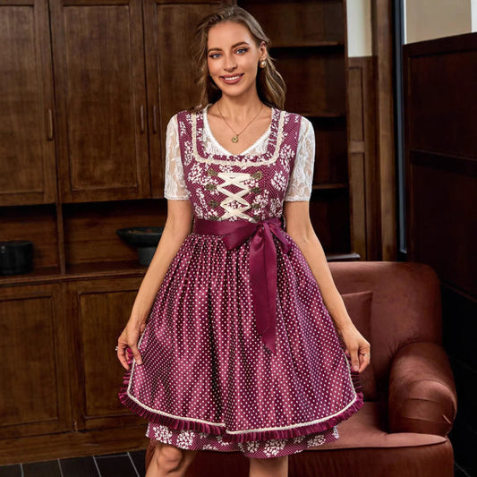 Bavarian Dirndl Dress  | Knee-Length | Oktoberfest | Red