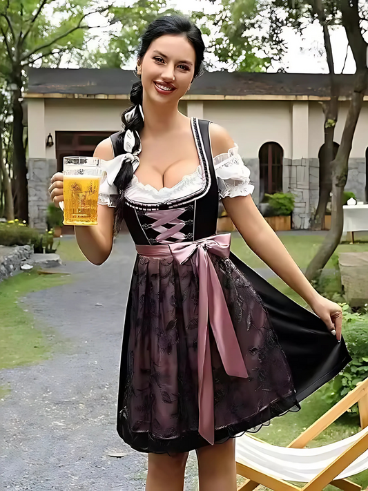 Bavarian Short Sleeve Dirndl Dress | Oktoberfest | Black