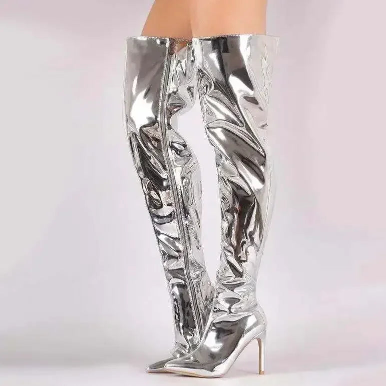 Black Over the Knee Boots for Women with Zipper and Pointed Toe Design 2