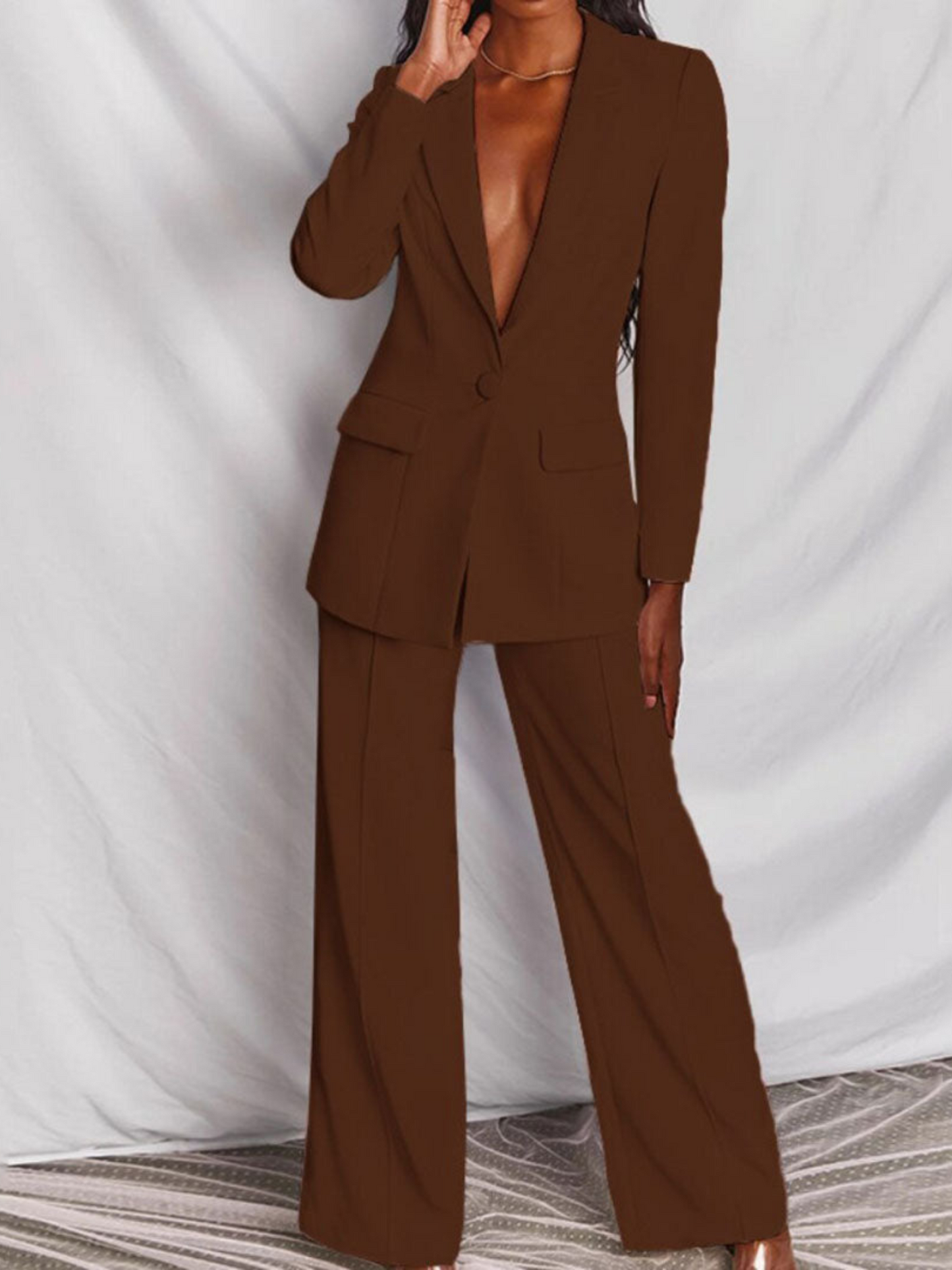Blazer and Trousers Set for Women | Regular Fit | Coffee