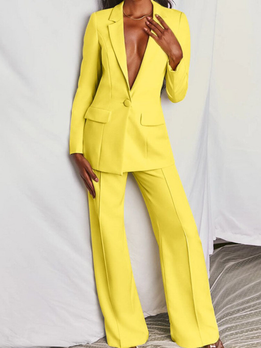 Blazer and Trousers Set for Women | Regular Fit | Yellow