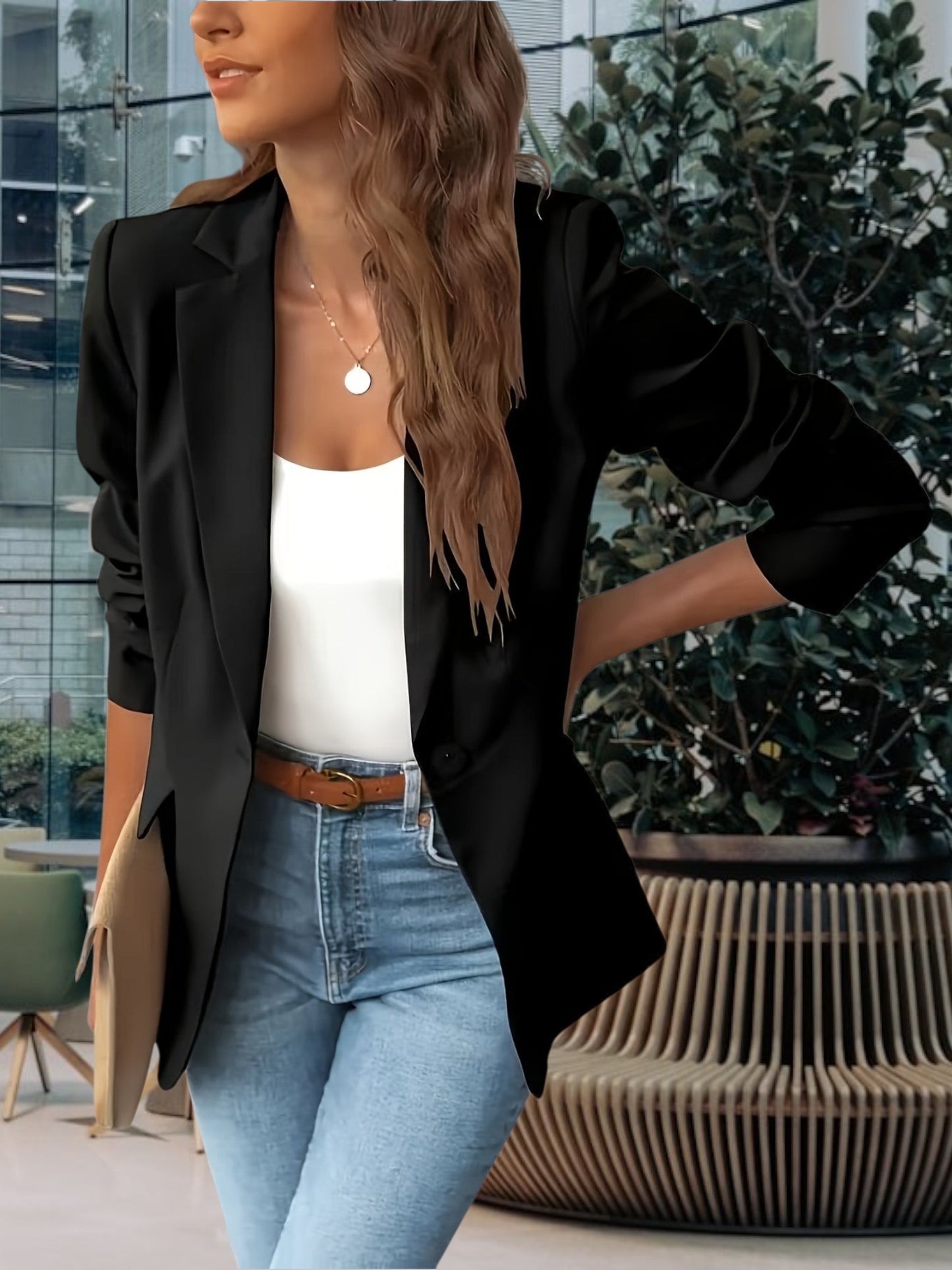 Blazer for Women, Elegant Tailored Fit with Long Sleeves and Pockets | Black