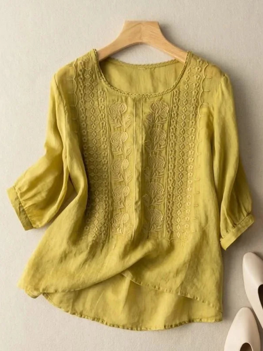 Blouse, Embroidered, 3/4 Sleeve | Flattering Fit 0