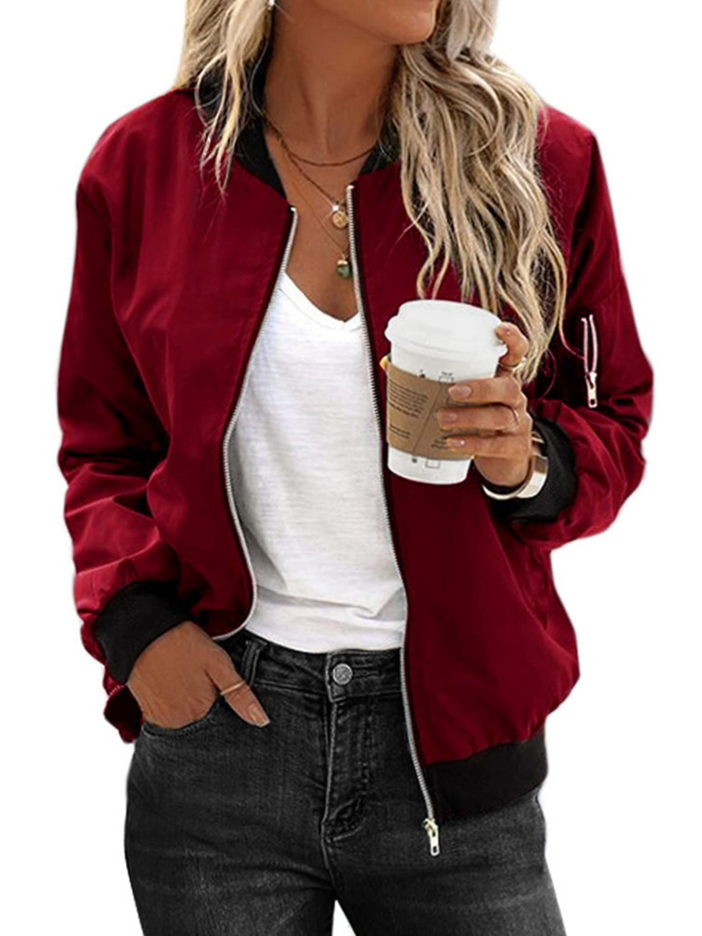 Bomber Jacket for Women | Classic Fit | Red